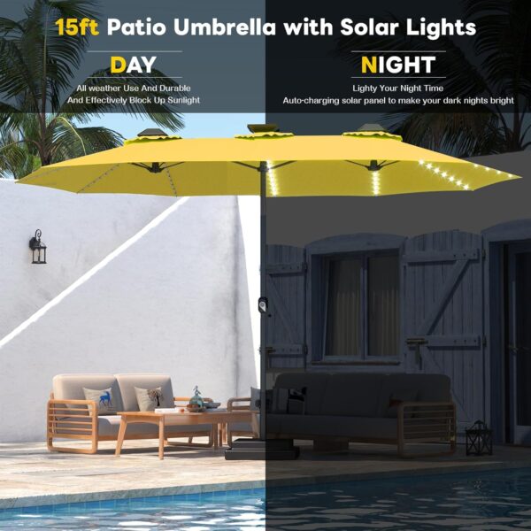 83bc2fcff37b4073a23385e51f5d4473 15ft Patio Umbrella with Solar Lights, Large Double Umbrella Outdoor, Rectangle 180''x106'' Umbrellas with 156 PCS LED Lights and Crank Handle for Backyard Deck Pool Shade in Black(1.9" Pole)