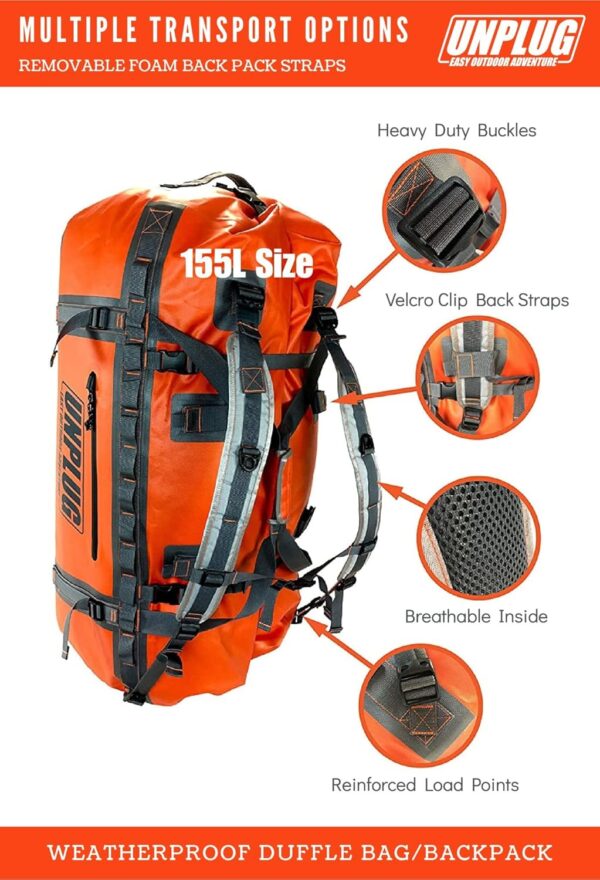 83eb5305f4654eee9f65d1e1e2034110 UNPLUG Ultimate Adventure Bag -1680D Heavy Duty Waterproof Travel Duffel Bags for Camping, Motorcycle Dry Bag, Waterproof Bags for Boating, Waterproof Duffle Backpack,Tactical Duffle Bag