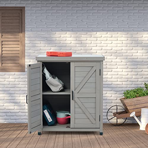 8444db402e89440f8ebad5a5d9084aae Potting Bench with Storage Cabinet and Metal Table Top for Outdoor Patio, Garden Furniture Wood Workstation