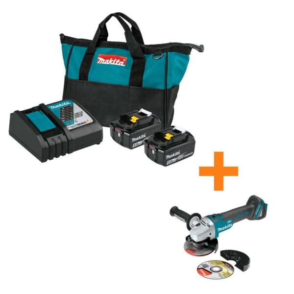 84c82fe55a884dd08f9f6f48d062c9fa 18-Volt LXT Battery and Rapid Optimum Charger Starter Pack (5.0Ah) with bonus 18V LXT Brushless Cut-Off/Angle Grinder BL1850BDC2XAG04