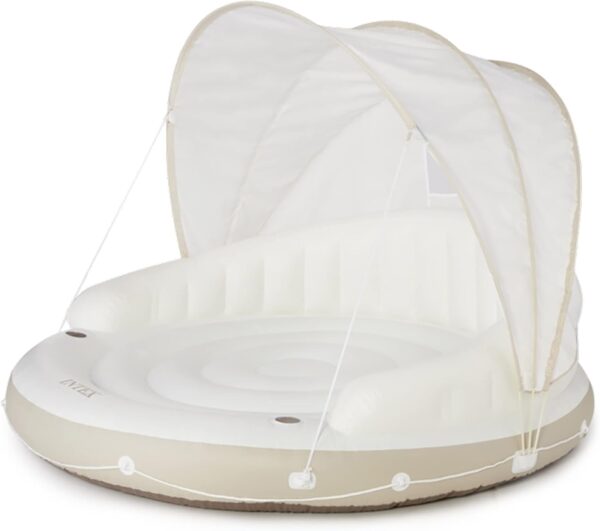 58292EP Canopy Island Inflatable Pool Float: Comfortable Lounge Surface – Built-in Cup Holders – Detachable Sunshade – 440lb Max Weight Capacity – 78.5" x 59"