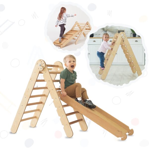 84fda550377d4226a3146de5b69e0281 Toddler Indoor Play Equipment 2in1: Foldable Triangle Ladder and Slide/Climbing Board - Montessori Playground for Kids and Babies