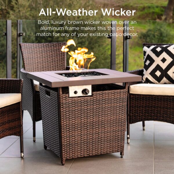 Best Choice Products 28in Propane Gas Fire Pit Table 50,000 BTU Outdoor Wicker w/ Glass Beads, Tank Holder Brown