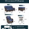 Outdoor Swivel Rocker Patio Chairs with 6-Inch Thick Cushions and Side Table, 3PCS High Back Wicker Patio Furniture Set for Porch, Balcony, Deck and Yard in Blue
