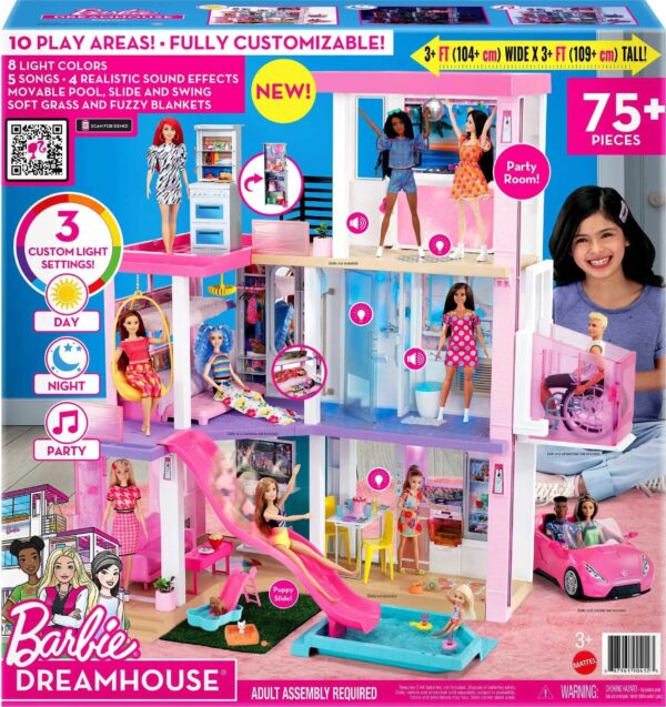 Barbie DreamHouse Playset with 10 Play Areas, 75+ Furniture & Accessories, Lights & Sounds