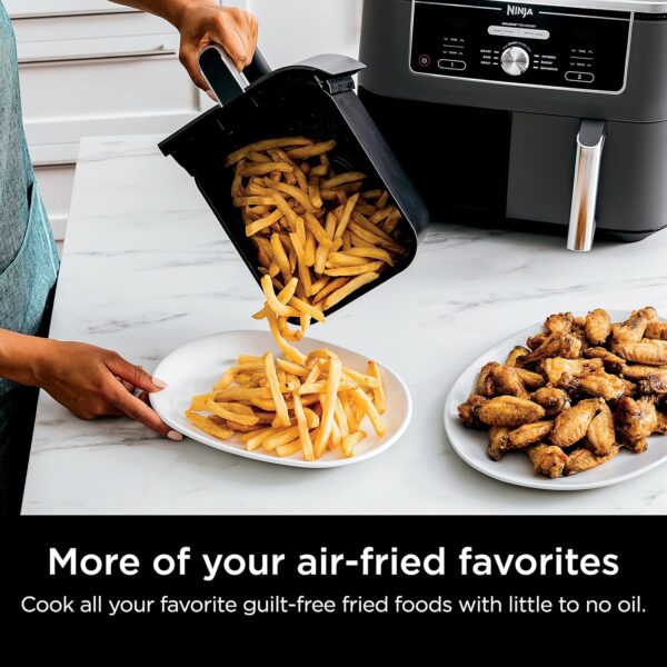 871e84d5f2b24347844c2c0811aa2881 DZ401 Foodi 10 Quart 6-in-1 DualZone XL 2-Basket Air Fryer with 2 Independent Frying Baskets, Match Cook & Smart Finish to Roast, Broil, Dehydrate for Quick, Easy Family-Sized Meals, Grey