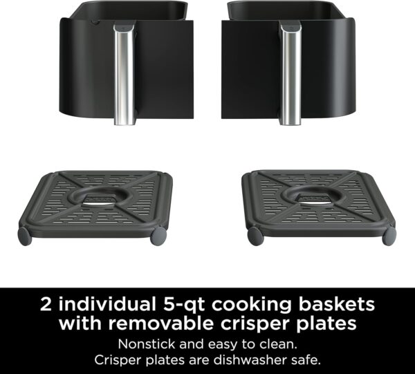 8720d0ccee464b93bb7eee316b616ec4 DZ401 Foodi 10 Quart 6-in-1 DualZone XL 2-Basket Air Fryer with 2 Independent Frying Baskets, Match Cook & Smart Finish to Roast, Broil, Dehydrate for Quick, Easy Family-Sized Meals, Grey