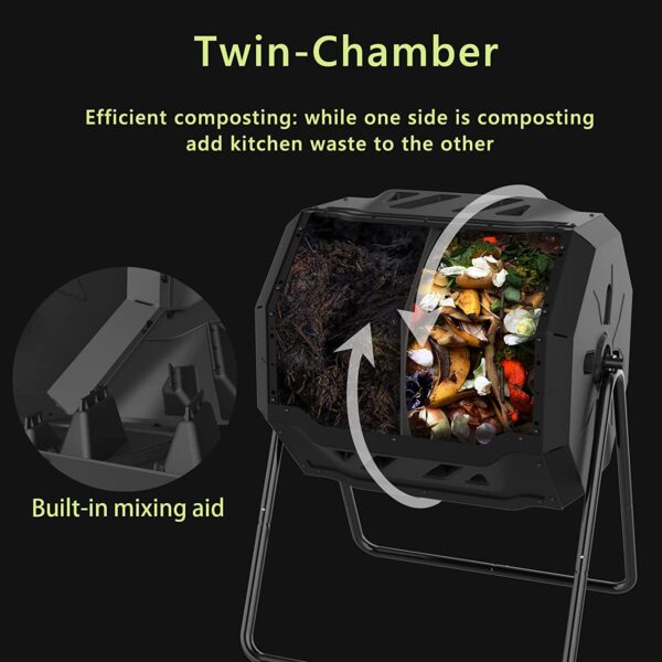 8732fe25b33341dc9cea7194fa0f360e Large Compost Tumbler Bin Dual Compartment Better AirCirculation Efficient Compost BPA Free Sturdy Steel Frame 43Gallon (2 21.5Gal) Blue Door