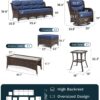 Outdoor Swivel Rocker Patio Chairs with 6-Inch Thick Cushions and Side Table, 3PCS High Back Wicker Patio Furniture Set for Porch, Balcony, Deck and Yard in Blue