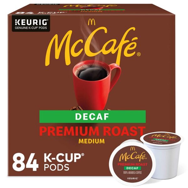 87ed5b06fb87487794368a23db893f33 McCafe Decaf Medium Roast K-Cup Coffee Pods, 84 Count, 100% Arabica, Recyclable, Kosher
