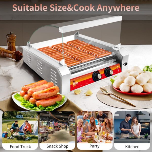 884b92565b324796a66dcebbd060db4f 1670W Commercial Hot Dog Rollers,11 Rollers 30 Hotdog Roller Grill,Stainless Steel Hot Dog Machine With Dust Cover,Hot Dog Roller Machine With Dual Temp Control And Led Light/Detachable Drip Tray