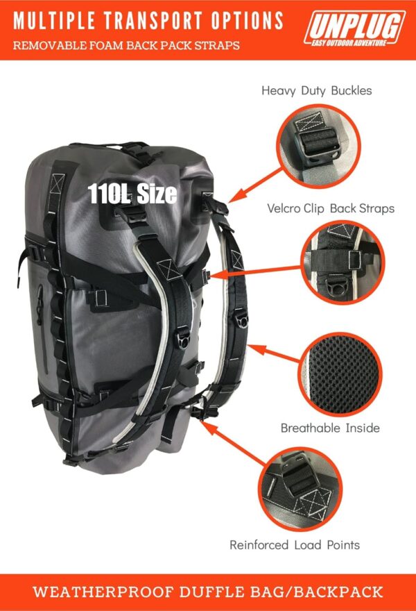 88639cd2bd014aaa8b89aa1223965619 UNPLUG Ultimate Adventure Bag -1680D Heavy Duty Waterproof Travel Duffel Bags for Camping, Motorcycle Dry Bag, Waterproof Bags for Boating, Waterproof Duffle Backpack,Tactical Duffle Bag