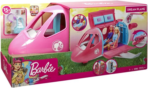 Barbie Dreamplane Airplane Playset with Puppy and Snack Cart, 15+ Accessories