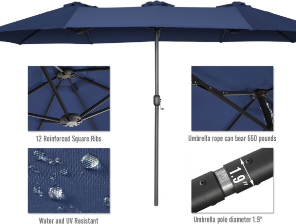 88c9a44bdfa54cb0af090a21e108ddf0 15ft Patio Umbrella with Solar Lights, Large Double Umbrella Outdoor, Rectangle 180''x106'' Umbrellas with 156 PCS LED Lights and Crank Handle for Backyard Deck Pool Shade in Black(1.9" Pole)