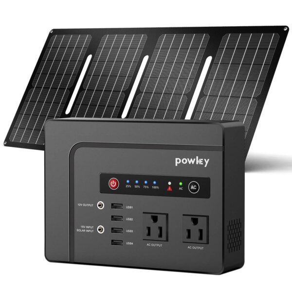 88f228bada6a4bcfaf587e1211b8b657 Powkey 146Wh/200W Outdoor Solar Generator with Panel