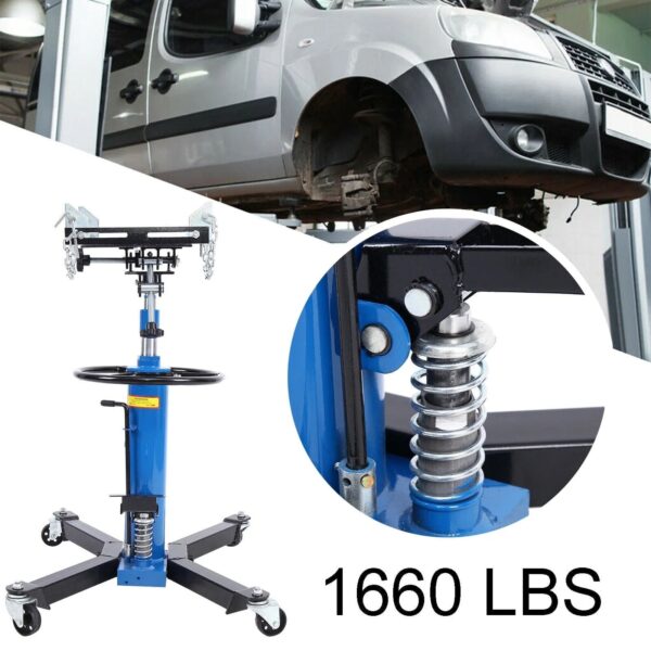 8975a4dad7574c82841a5fc5d165be29 1660 Pounds Hydraulic Car Transmission Jack Vertical Lift with 360° Swivel Wheel Pedal ,Blue,33"-70"(0.75Ton)