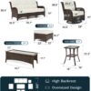 Outdoor Swivel Rocker Patio Chairs with 6-Inch Thick Cushions and Side Table, 3PCS High Back Wicker Patio Furniture Set for Porch, Balcony, Deck and Yard in Blue