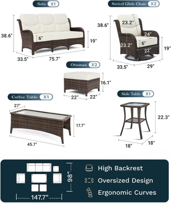 89ab3ba1d6854d80ac74fc8741b2cb4b Outdoor Swivel Rocker Patio Chairs with 6-Inch Thick Cushions and Side Table, 3PCS High Back Wicker Patio Furniture Set for Porch, Balcony, Deck and Yard in Blue