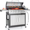 Burner Propane Gas BBQ Grill with Side Burner & Porcelain-Enameled Cast Iron Grates, 42,000 BTU Output Stainless Steel Grill for Outdoor Cooking Kitchen and Patio Backyard Barbecue-Captiva