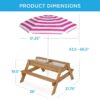 Best Choice Products Kids 3-in-1 Outdoor Convertible Activity Sand & Water Picnic Table w/ Umbrella - Natural/Dark Pink