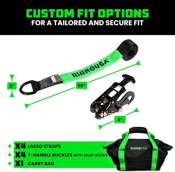 89c2ee00669b469f9f332aed2e9d21ae Car Tie Down Straps for Trailers with Flat Hooks (4-Pack) - 2 Inch x 8 Feet (10,000lb Break Strength) - Heavy Duty T-Handle Car Lasso Tire Straps for Trailer & UTV - Black