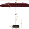15 ft Large Patio Umbrella with Solar Lights Double-Sided Outdoor Rectangle Market Umbrellas with 36 LED Lights/Base Included/Easy Crank for Patio Garden Yard Pool Lawn, Brown