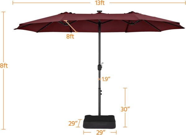 89d15aafdccd4c4dabf8fcb2ab4c312f 15 ft Large Patio Umbrella with Solar Lights Double-Sided Outdoor Rectangle Market Umbrellas with 36 LED Lights/Base Included/Easy Crank for Patio Garden Yard Pool Lawn, Brown