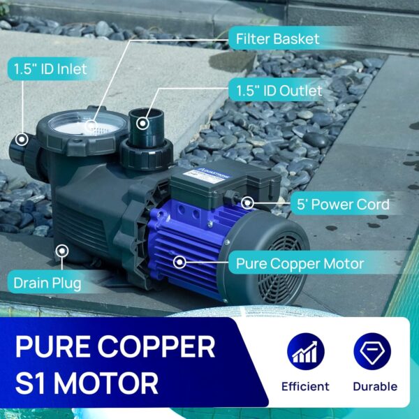 89dbb5b2f3a740c4af3bbb28223e1149 AQUASTRONG In/Above Ground Pool Pump, High Flow (with Timer, 2HP, 8917 GPH, 220V)