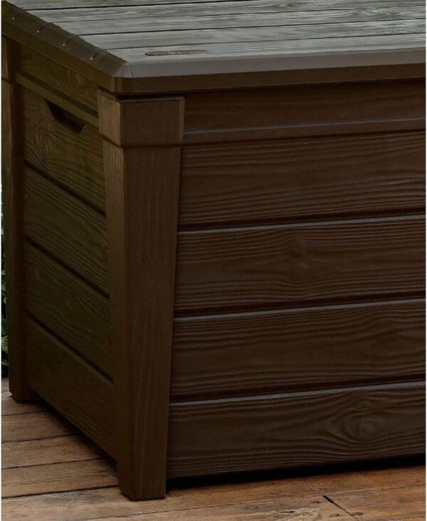 89e658a4c5fc45c287937f7c29ec90fb 120 Gallon Weatherproof Backyard Deck Box Outdoor Patio Furniture, Lockable Patio Storage Container & Pool Accessory Organizer, Brown