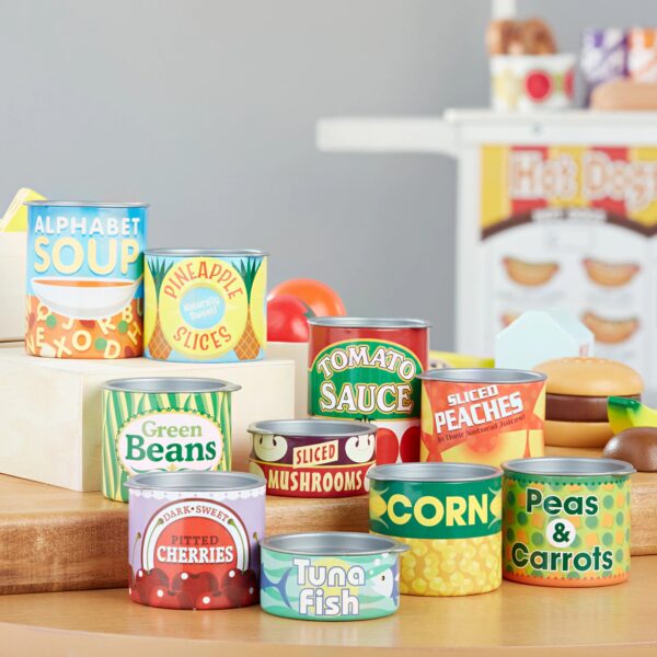 Melissa & Doug Grocery Cans Play Food Kitchen Accessory - 10 Stackable Cans With Removable Lids