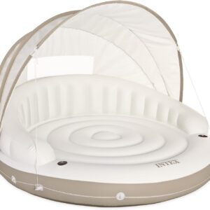 58292EP Canopy Island Inflatable Pool Float: Comfortable Lounge Surface – Built-in Cup Holders – Detachable Sunshade – 440lb Max Weight Capacity – 78.5" x 59"