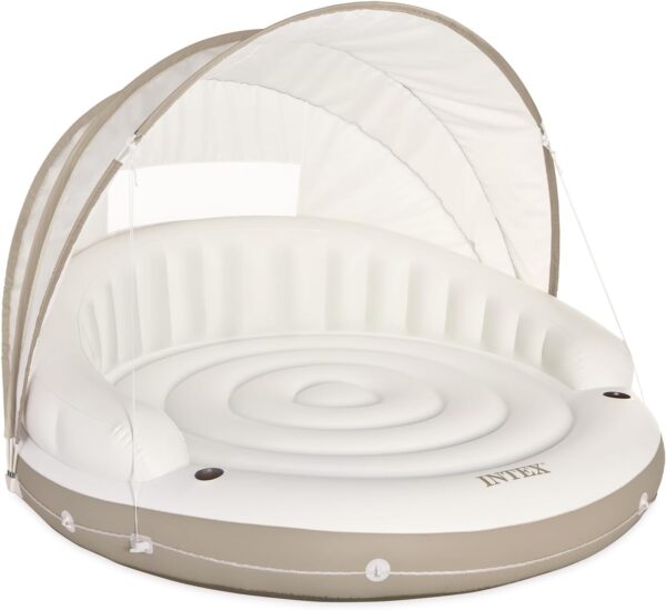 58292EP Canopy Island Inflatable Pool Float: Comfortable Lounge Surface – Built-in Cup Holders – Detachable Sunshade – 440lb Max Weight Capacity – 78.5" x 59"