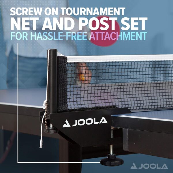 8a6b1f53776c485ea1949c35d9e24d81 JOOLA Inside Professional MDF Indoor Ping Pong Table with Quick Clamp Table Tennis Net and Post Set - 10 Minute Easy Assembly - Tournament Quality - Foldable with Single Player Playback Mode