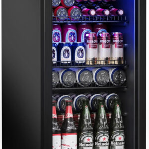 Refrigerator Cooler-120 Cans Freestanding Mini Fridge Cooler with Glass Door, Adjustable Shelves & Digital Temperature Display for Soda, Wine or Beer (Black, 3.2 Cu.Ft)