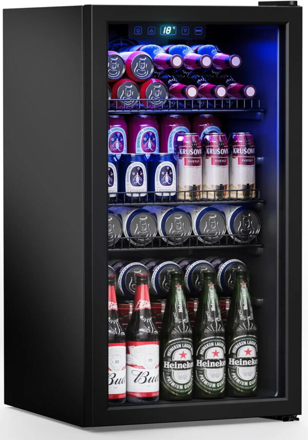 8a759d13aea7494b8f947b463b61fb7b Refrigerator Cooler-120 Cans Freestanding Mini Fridge Cooler with Glass Door, Adjustable Shelves & Digital Temperature Display for Soda, Wine or Beer (Black, 3.2 Cu.Ft)
