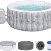 Bestway SaluSpa Fiji AirJet Large Round 2 to 4 Person Inflatable Hot Tub Portable Outdoor Spa with 120 AirJets and EnergySense Cover, Grey