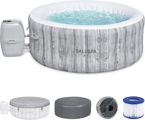 8a893e6a2d524ca4b7d7b3013d99afb8 Bestway SaluSpa Fiji AirJet Large Round 2 to 4 Person Inflatable Hot Tub Portable Outdoor Spa with 120 AirJets and EnergySense Cover, Grey