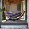 Vivere Double Cotton Hammock with Solid Pine Stand- Tropical