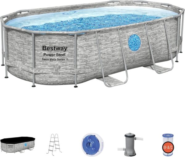 8aaa40cb9c50443fb6b5fd32795326da Bestway Oval Above Ground Pool Set (10' x 6'7" x 33")| Includes Filter Pump & ChemConnect Dispenser