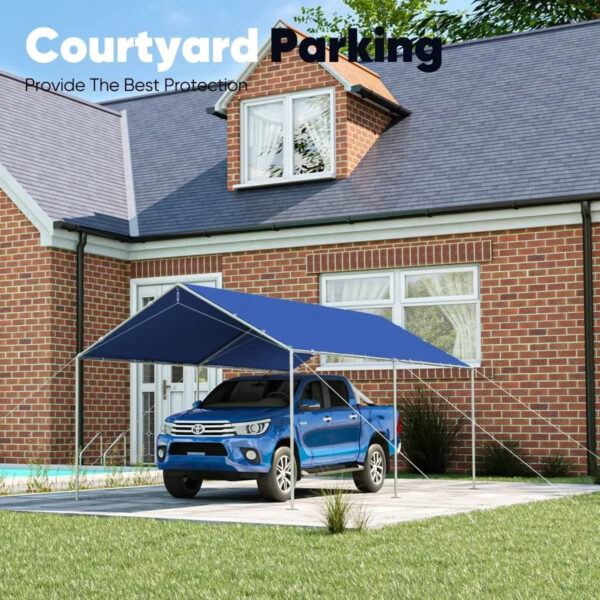 8abd8c0ee16e44ea96005d8c07f27587 Quictent 10X20ft Upgraded Heavy Duty Car Canopy Galvanized Frame Carport Outdoor Boat Shelter with 3 Reinforced Steel Cables-Blue