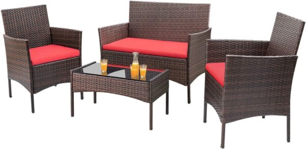 8ac59edf380a42b0b3df64210f88c23e 4 Pieces Patio Rattan Chair Wicker, Outdoor Indoor Use Backyard Porch Garden Poolside Balcony Furniture Sets (Red)