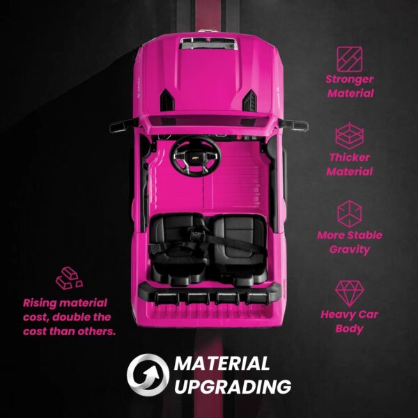 Track 7 24V Ride on Car, Licensed Silverado HD 2 Seater Electric Car for Boys Girls Age 3+, 24V Ride on Truck w/Remote Control, Music, ABC, Pink