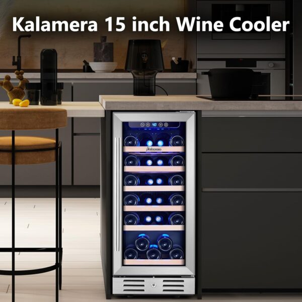 8b4ca74e7373461986f9771773afa7cd 24 inch Wine Cooler, 46 Bottle - Dual Zone Built-in or Freestanding Fridge with Stainless Steel Reversible Glass Door, for Home, Kitchen, or Office.