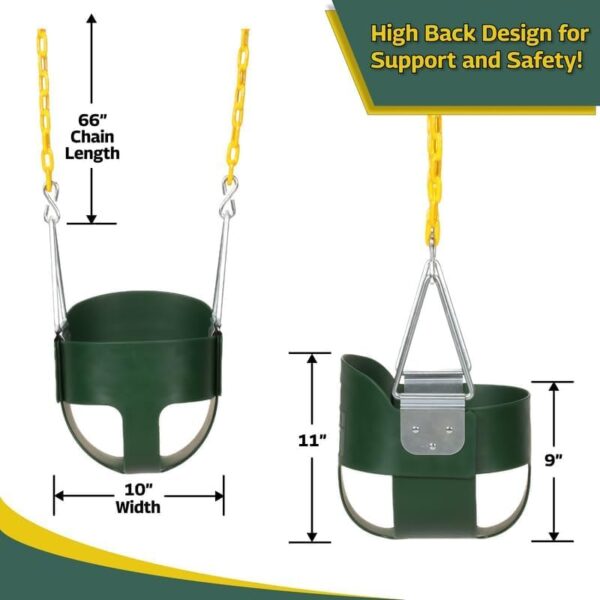 8bb6b292dadc458a9e955c75dcf56baf Eastern Jungle Gym Heavy-Duty High Back Full Bucket Toddler Swing Seat | Coated Swing Chains Fully Assembled | Green Swing Set Accessory