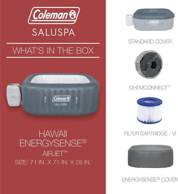 8bfda47b5218493ab6c1268f19e2c281 4 to 6 Person Inflatable Hot Tub Square Portable Outdoor Spa with 114 Soothing AirJets and Insulated Cover, Gray-Coleman