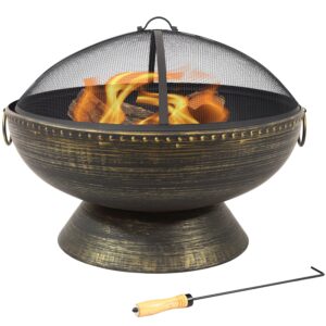 Sunnydaze 30" Royal Outdoor Steel Fire Pit with Spark Screen and Poker
