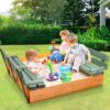 Badger Basket Covered Convertible Cedar Sandbox with Two Bench Seats - Natural/Green