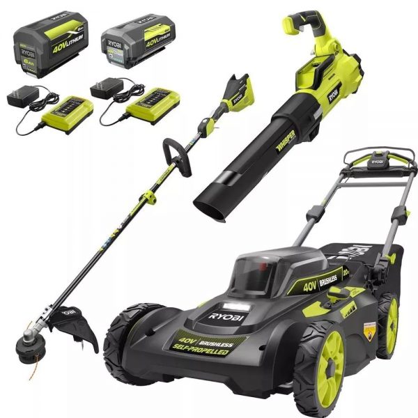 8cd334d01ce844b6b39c7ffa4a5d7c91 40V Brushless 20 in. Walk Behind Self Propelled Mower String Trimmer Leaf Blower with (2) Batteries and (2) Chargers