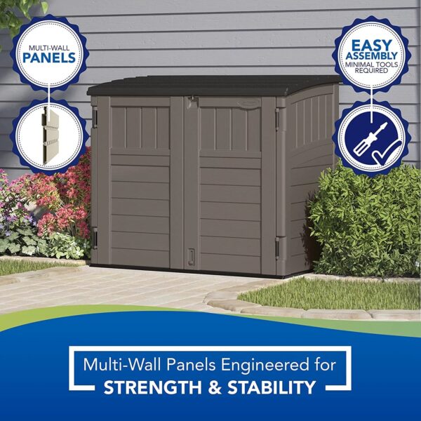 Suncast Modernist Horizontal Low-Profile Storage Shed, Gray, 3 Doors, 4'x2.5', covers 34 Cubic feet