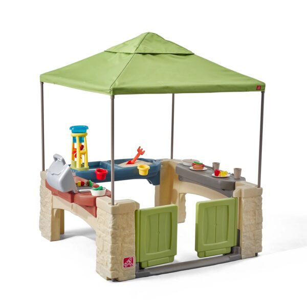 Step2 All-Around Playtime Patio with Canopy with 16 Play Accessories Playhouse Kids Outdoor Toys